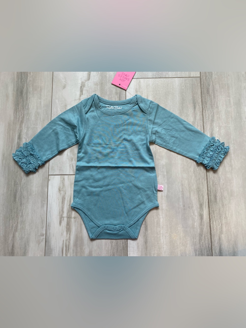 NWT RuffleButts Antique Blue Ruffled Long Sleeve Layering Bodysuit Girls 12-18M